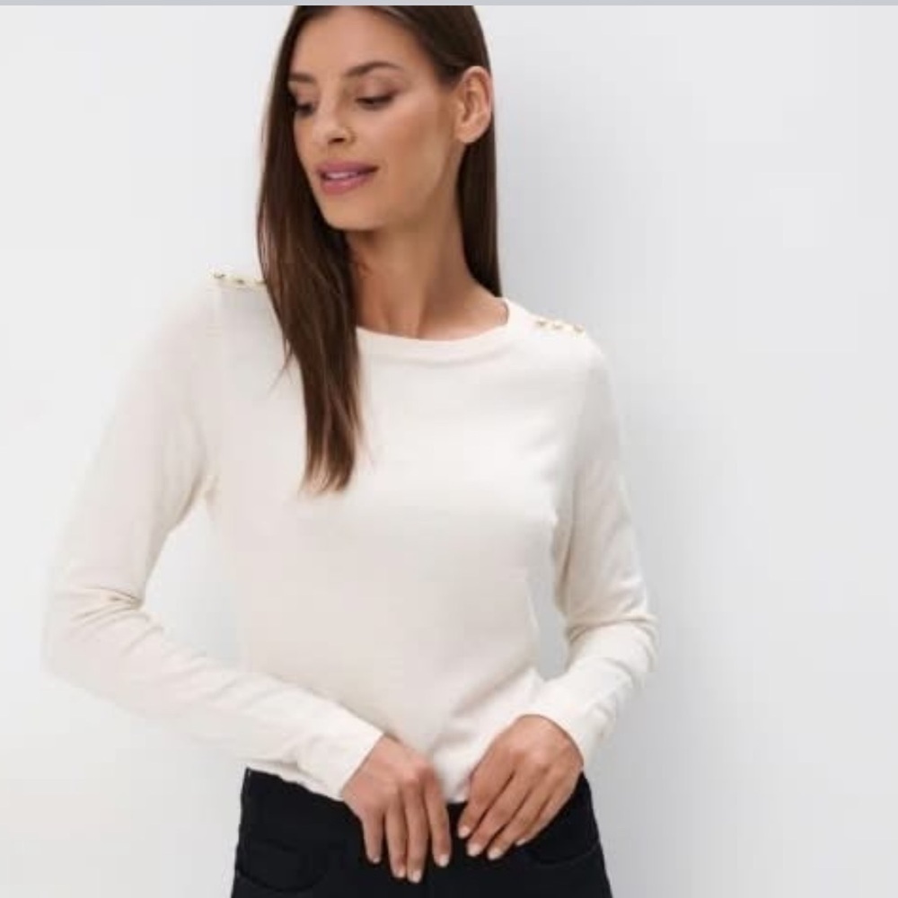 AMERICAN LIVING Cream Long Sleeve Top with Button Detail